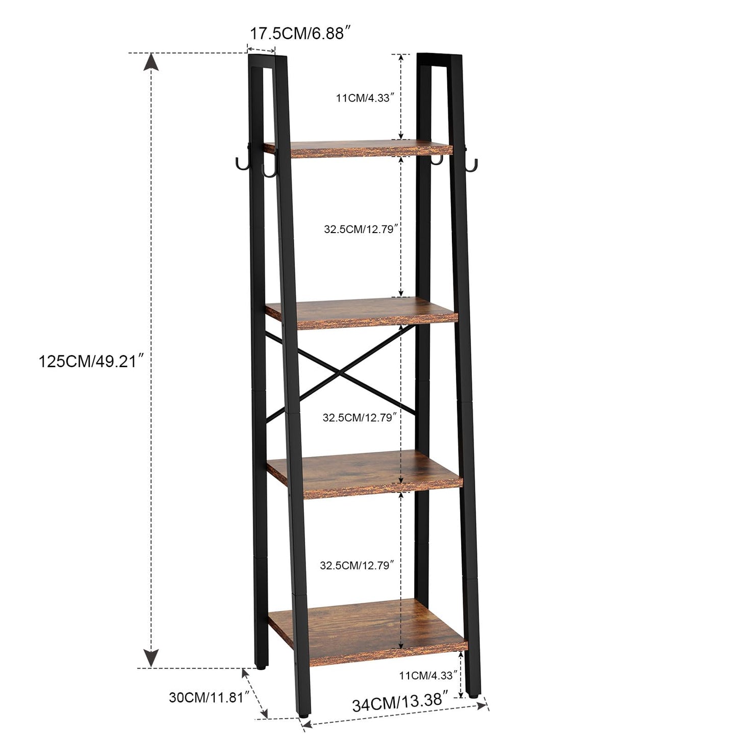 YMYNY 4 Tier Ladder Bookshelf, Height 125CM Bookcase, Freestanding Storage Organiser Shelves, Shelving Unit for Living Room Bedroom, Kitchen, Plant