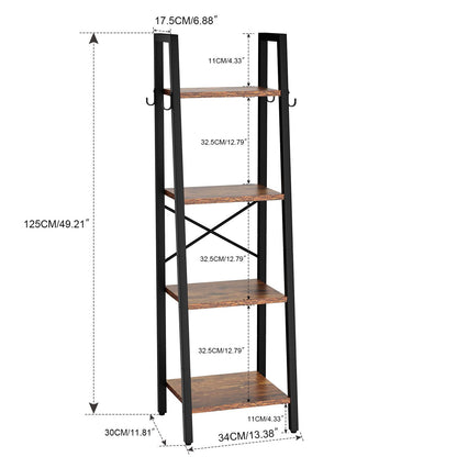 YMYNY 4 Tier Ladder Bookshelf, Height 125CM Bookcase, Freestanding Storage Organiser Shelves, Shelving Unit for Living Room Bedroom, Kitchen, Plant