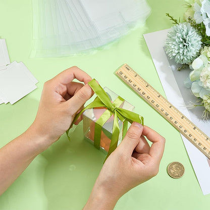BENECREAT 30 Pcs Clear Gift Boxes, 2x2x4 Inch/5x5x10cm Folding PVC Favor Boxes with Silver Paper Card Base for Wedding Birthday Party Festival Gift