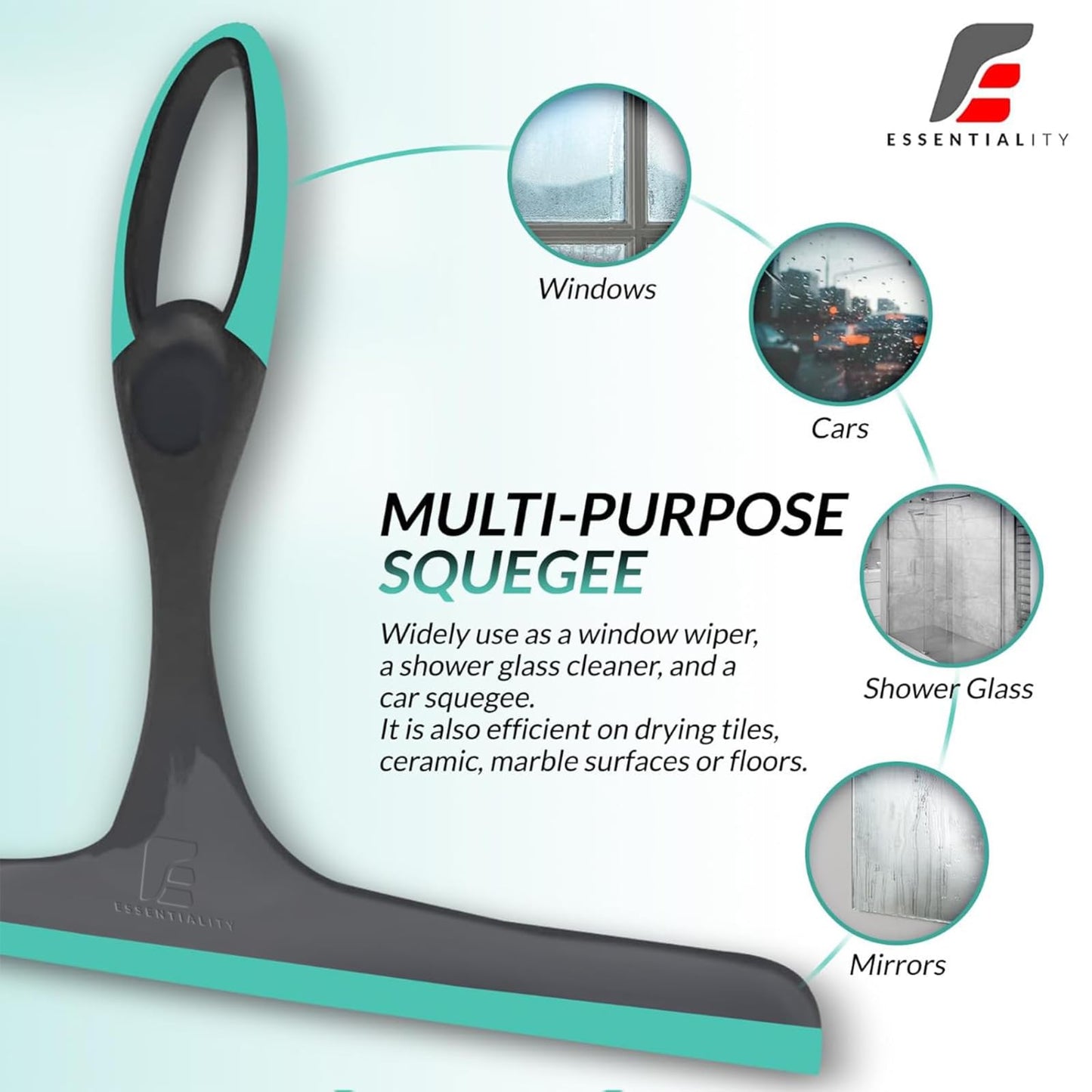 Essentiality 2 Pack Multipurpose Window Squeegee - 24.5 x 22.5cm Grey