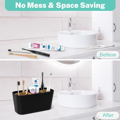 Bingobang Toothbrush Holder for Bathroom, Bamboo Electric Toothbrush and Toothpaste Holder with 5 Storage Slots