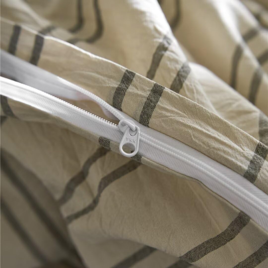 Ruccit Beige Duvet Cover Sets King Size Green Striped 100% Washed Cotton Cream Duvet Cover Double Kids Teens Adult Modern 3pcs Quilt Cover Farmhouse
