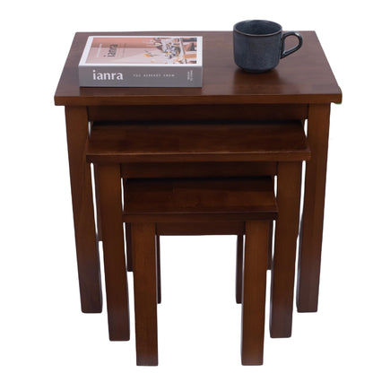 Kemtpase Oak 3 Nest of Tables, Solid Wooden Nesting Tables, Wooden Table Lamp, Plant Table, Multifunctional Nested Coffee Table