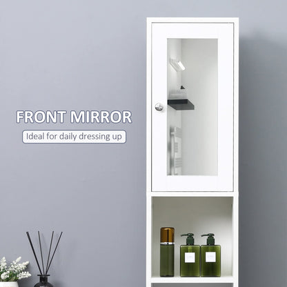 kleankin Tall Bathroom Storage Cabinet Mirrored Tallboy Cabinet White