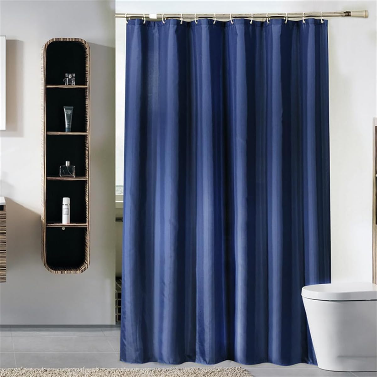 Lkw Ogechi Extra Wide Navy Blue Mildew Proof Shower Curtain 200x200 cm, 200/220/240 CM Drop Waterproof Polyester Bathtub Curtain, Washable Quick