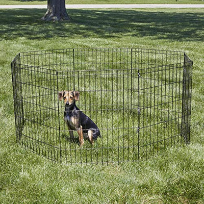 New World Folding Metal Dog Exercise Pen and Pet Playpen with No Door, Includes Grounding Stakes and Provides 1.5 Meters of Play Space, 76 cm Tall, Black E-Coated, B552-30