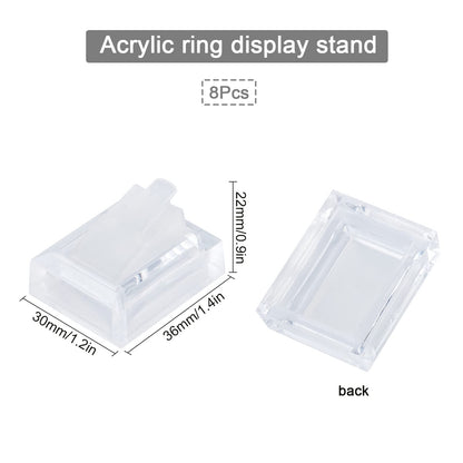 SUNNYCLUE 8Pcs Acrylic Ring Display Holder Clear Plastic Transparent Square Storage Stands Displays Showcase Organizer for Jewelry Towers Weddings