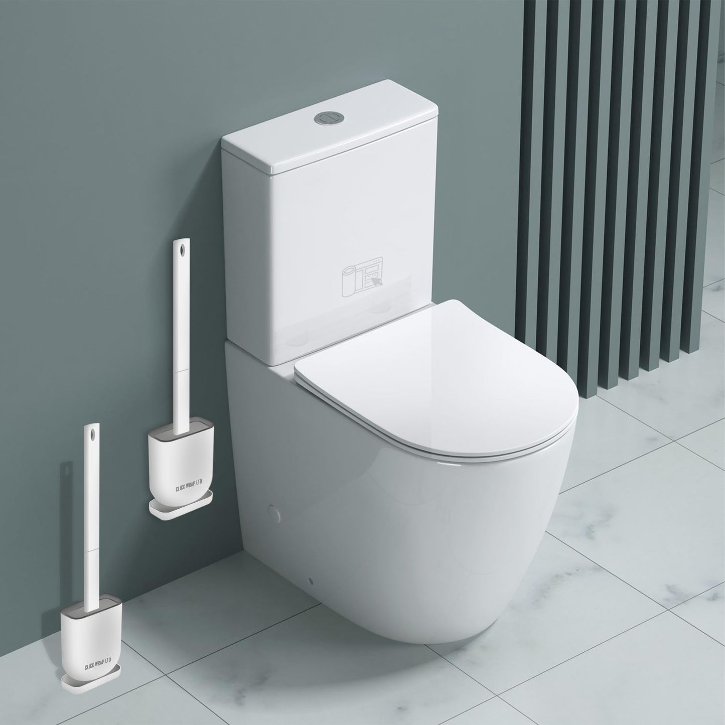 Pack of 2, White Toilet Brush Set, Bathroom Silicone Toilet Brushes and Holders with Self Adhesive Wall Mount