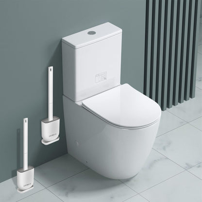 Pack of 2, White Toilet Brush Set, Bathroom Silicone Toilet Brushes and Holders with Self Adhesive Wall Mount