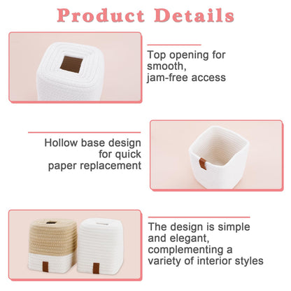 SHILIPAIJC 2pcs Cotton Tissue Box Holder, Square Tissue Box Cover