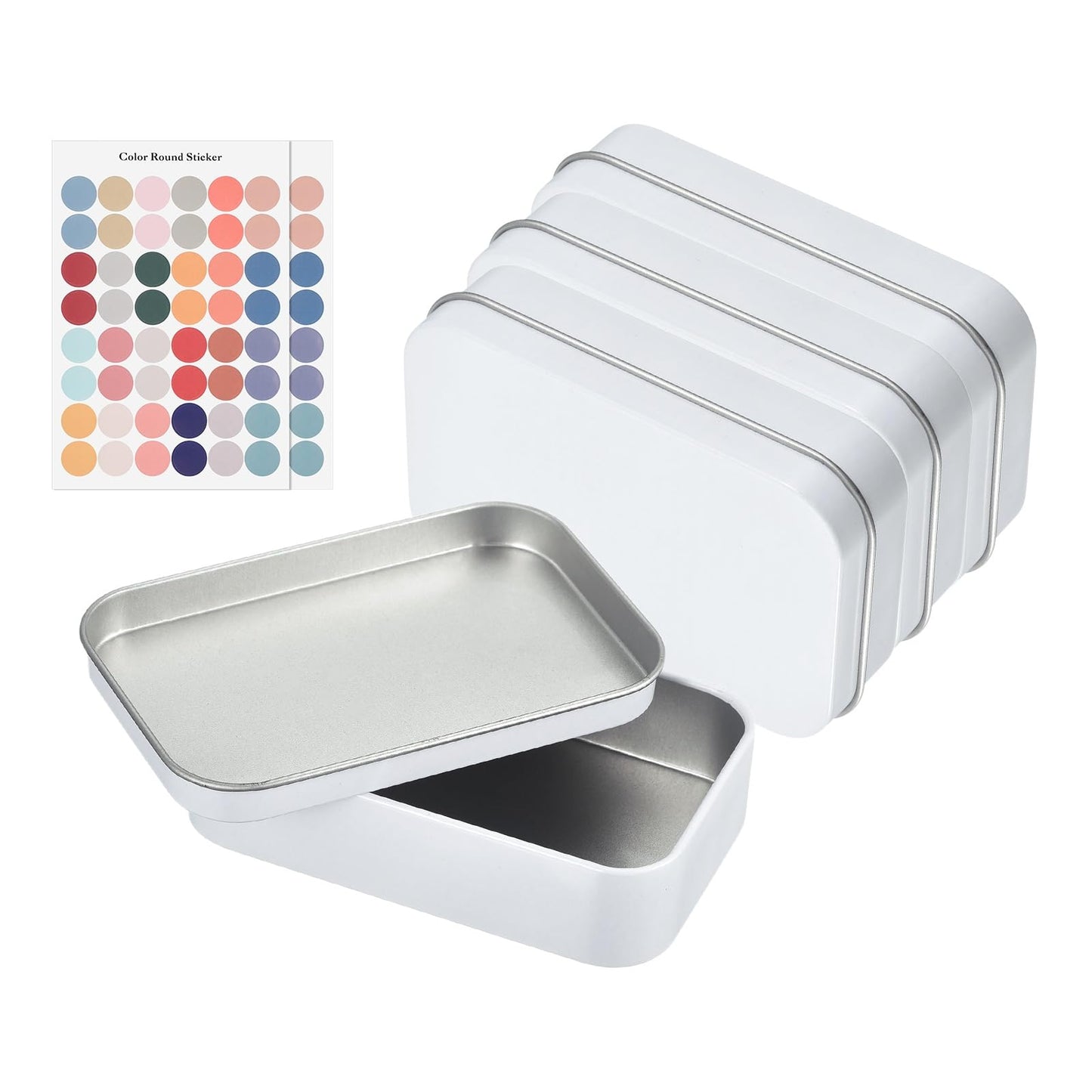 sourcing map 4Pcs Metal Tin Box Container, 3.7x2.4x0.9 Rectangular Empty Box with Self Adhesive Colored Stickers