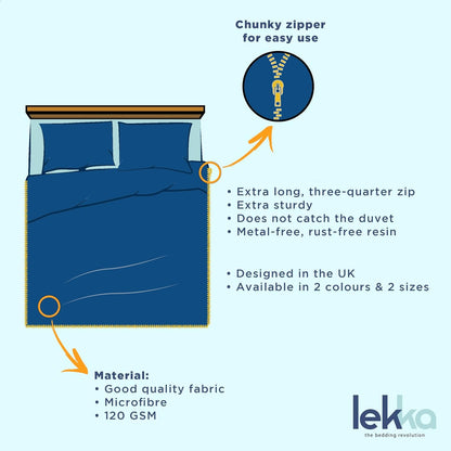 lekka EASY-CHANGE & EASY-IRON, ZIP-AROUND Duvet Cover Set for Double Size Bed (White)