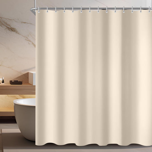 Lerores Shower Curtain, 200 x 150 cm, Beige, Weighted Hem, Anti-Mould Textile, Water-Repellent, Washable Polyester Fabric Bath Curtains for Bathroom,