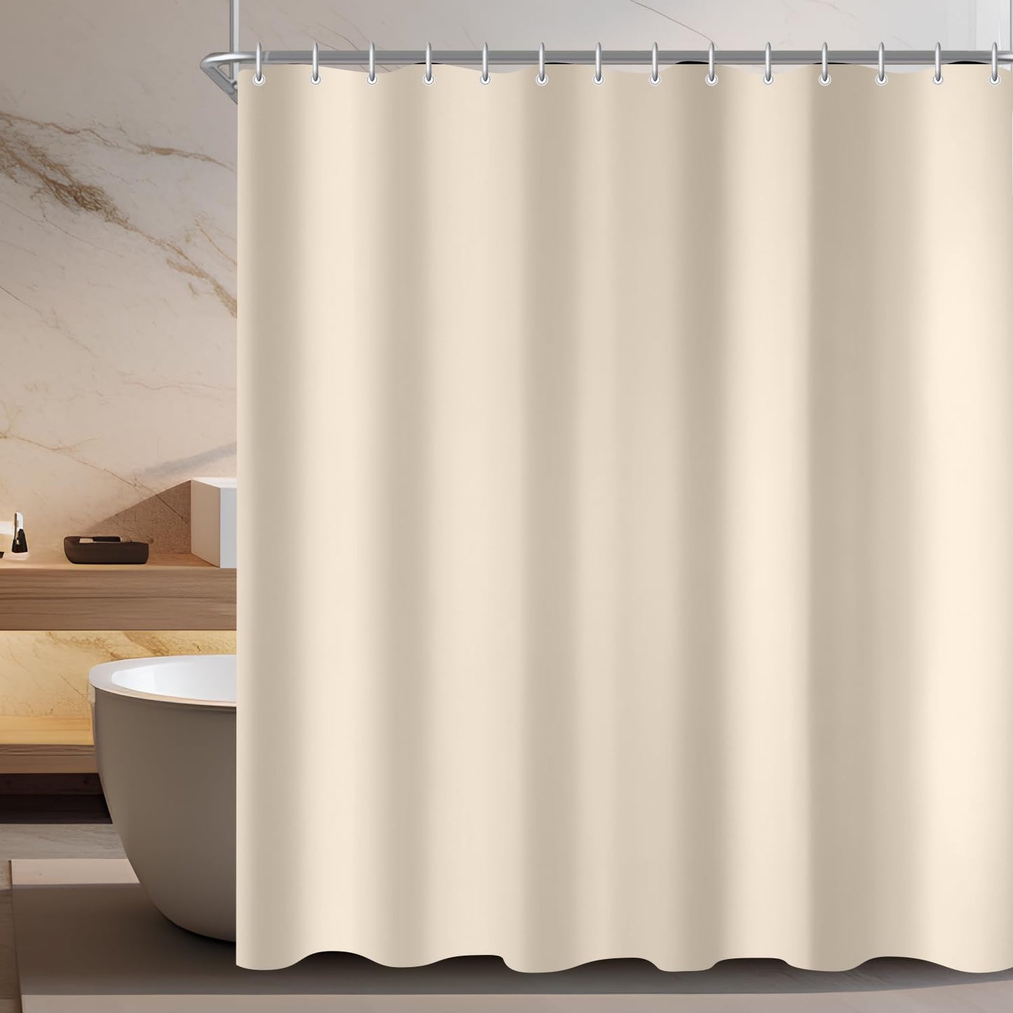Lerores Shower Curtain, 180 x 180 cm, Beige, Weighted Hem, Anti-Mould Textile, Water-Repellent, Washable Polyester Fabric Bath Curtains for Bathroom,