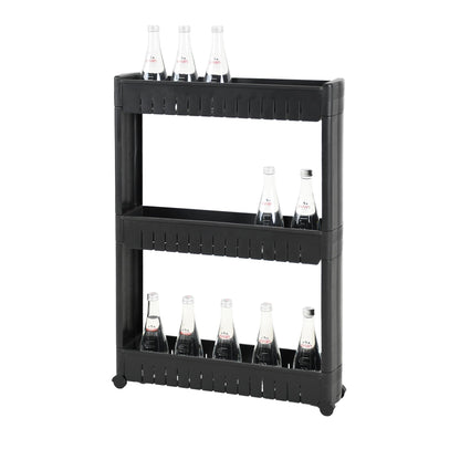 Amig - Narrow Storage Trolley with Wheels Böken - Black - 54 x 12 x 78 cm - 3-Tier Storage Unit for Bathroom