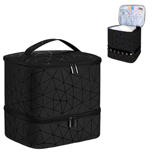 Double Layer Travel Nail Organiser, Makeup Bag Vanity Carrying Case for 30 Bottles