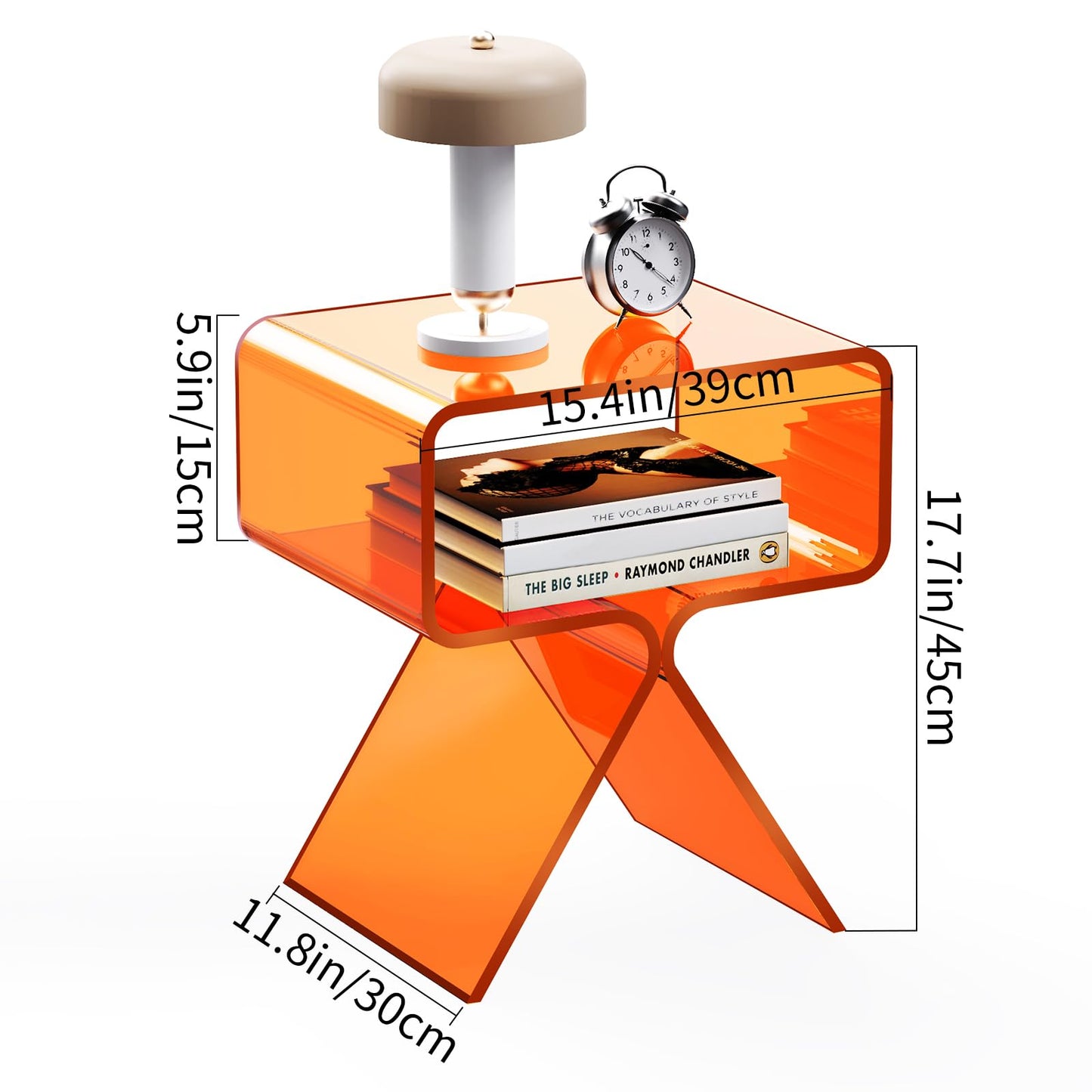 solaround Acrylic Side Table, No Assembly, 39 x 30 x 45 cm, Orange