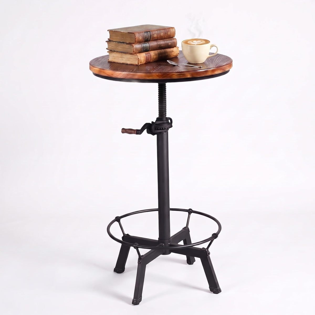 BOKKOLIK Industrial Bar Table 33.47-39.37inch Height Adjustable Swivel Wooden Top Vintage Breakfast Dining Table Farmhouse Cocktail Bistro Pub Table