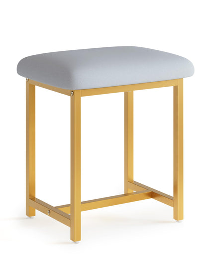 Mondeer Dressing Table Stool, Foot Stool with Gold Legs, White Soft Padded Vanity Stool for Bedroom Modern Style, 41 x 30 x 45cm