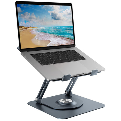 Swivel Laptop Stand for Desk, Adjustable Height Aluminum Computer Stand with 360 Rotating Base, Foldable Ergonomic Riser