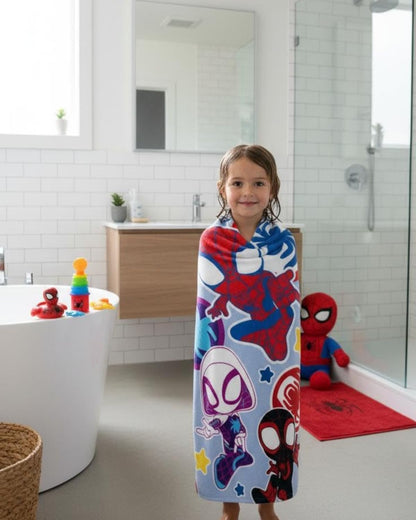 BrandMac Spidey Beach & Bath Towel 70x140 cm, 100% Cotton | Soft & Absorbent Kids Bath & Swim Towel | Marvel Spiderman Design Colorful Towel