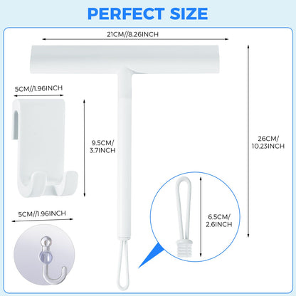 Thboxes Shower Squeegee, 8In Window Glass Silicone Scraper with Hook, White