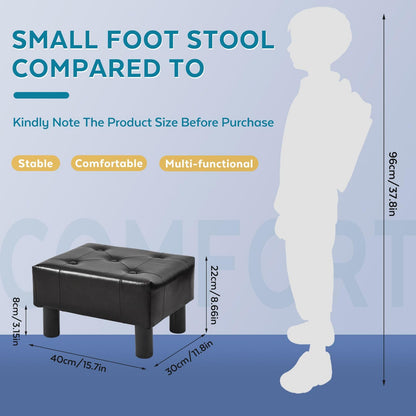 BRIAN & DANY Small Foot Stool, Faux Leather Footstool with Legs, Footstools for Living Room, Footrest Extra Seating for Entryway, Black