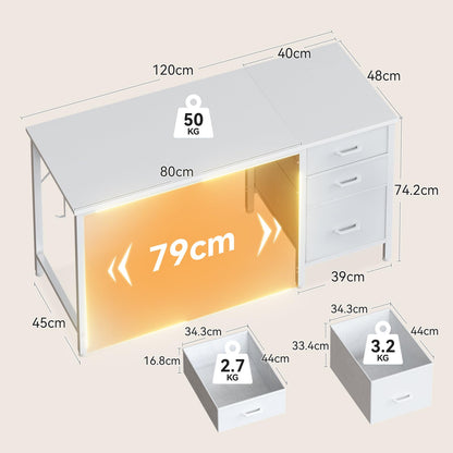 Coleshome Computer Desk with Drawers, 120cm Office Desk with Storage, White