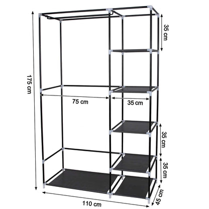 SONGMICS Double Canvas Wardrobe Clothes Storage Organiser Black, 110 x 45 x 175 cm LSF007