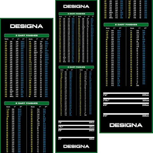 Designa Darts | Non Slip Carpet Darts Mat with Checkout Design | Multiple Colours & Sizes.
