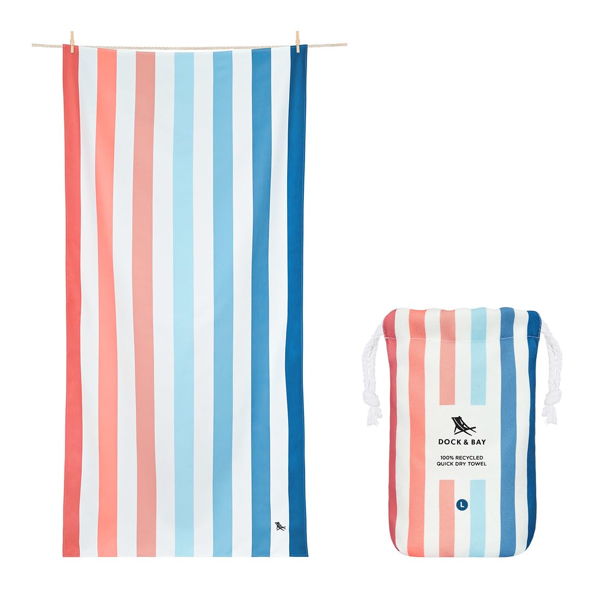 Dock & Bay Kid's Towel - For Beach Use - Quick Dry, Sand Free - Compact, Lightweight - 100% Recycled - Includes Bag - Summer - Sand to Sea, Large