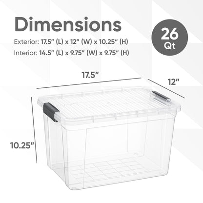 Superio Clear Storage Box with Lid, 26.5 Quart Plastic Container Bins for Organizing, Stackable Crates, BPA Free, Non Toxic, Odor Free