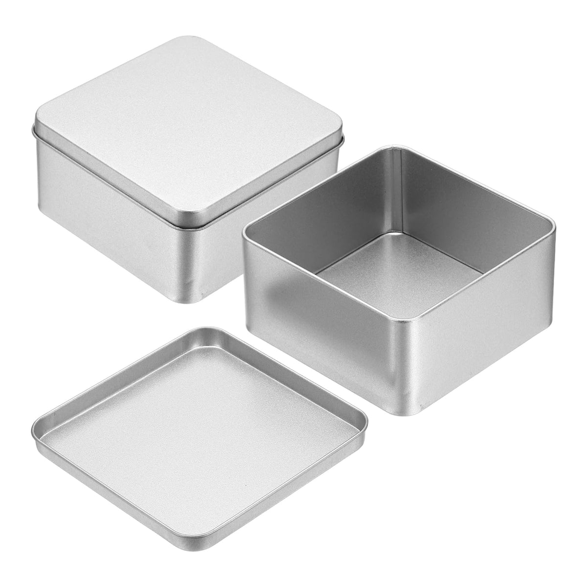 sourcing map 2Pcs Metal Tin Box, 4.5x2.2 Square Empty Tinplate Containers with Lid Portable Storage Box Candy Jars for Valentine's Day