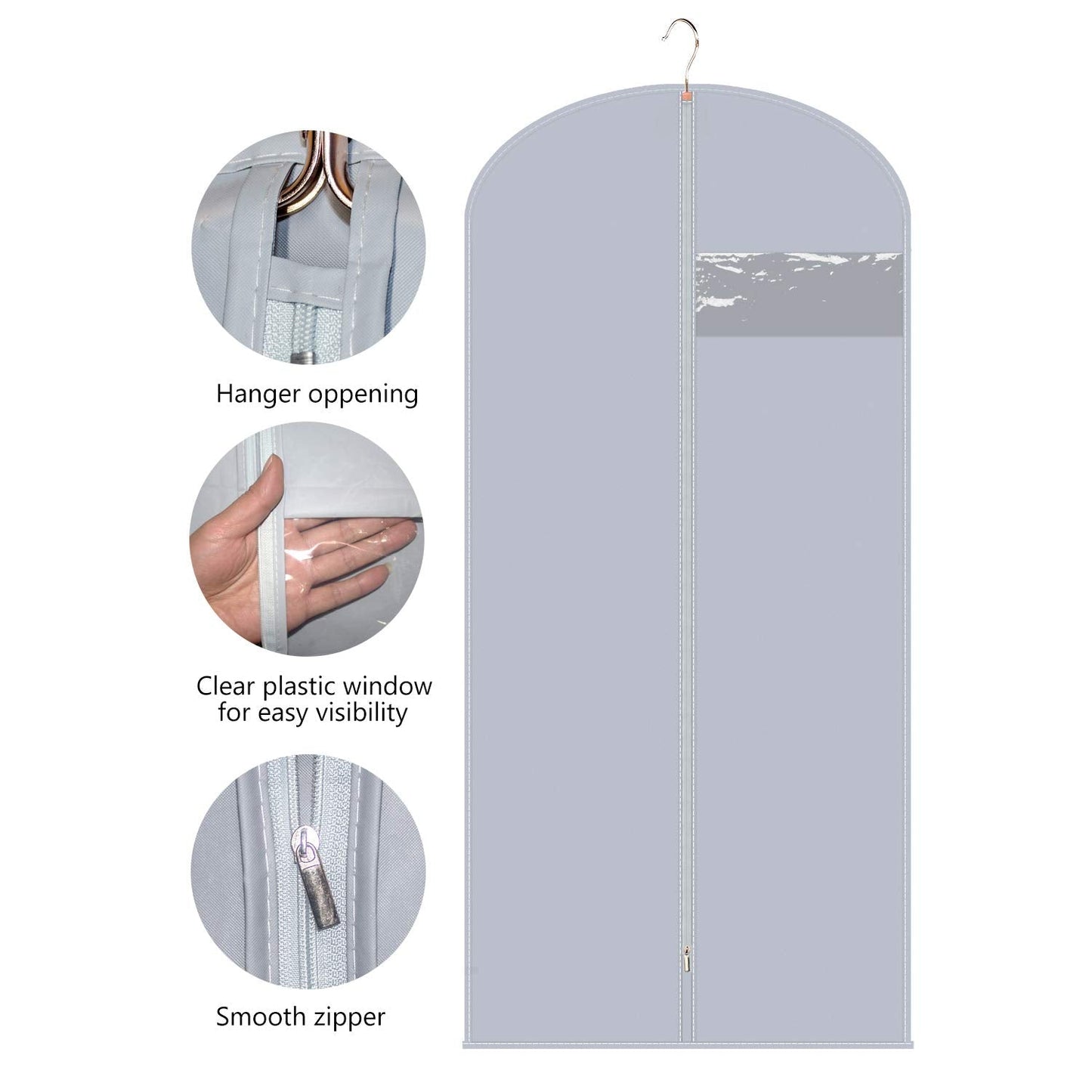 Mr Hsiung & Mrs Yin 60 Inches Long Suit Covers for Men and Women, 3PCS Foldable Garment Bag, Anti-moth Dress Bags Covers Long
