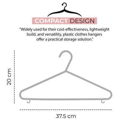Roe Tenpo Coat Hangers, Grey | Adult Plastic Clothes Hangers for Clothes | Durable & Lightweight | Non-Slip, Space-Saving Design for Shirts, Jackets