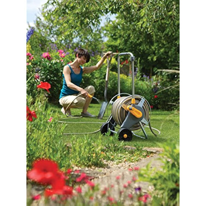 HOZELOCK - Cart Reel Metal Pro 30m : Reel on Wheels 30m, Stable, Robust Metal Drum, Telescopic Traction Handle Comfortable, Supplied Assembled with 30m Hose, 1 Nozzle and Fittings [2436R0000]