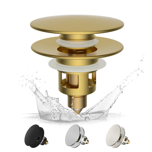 Hibbent Pop up Sink Plug with Drain Strainer, Brass Bounce Core Push-Type Drain Plug, Suitable for 1.1'' to 2.36'' (28-60mm), Universal Sink Stopper