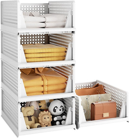 Set of 5 Stackable Foldable Wardrobe Storage Box, Stacking Drawer Racks