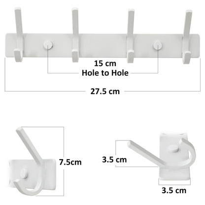 HONSKY Wall Coat Rack, Towel Rack, 17.5cm Metal Wall Coat Hanger with 4 Double Hooks (8 Single Hooks),for Hanging Coat, Hat, Bag, Towel