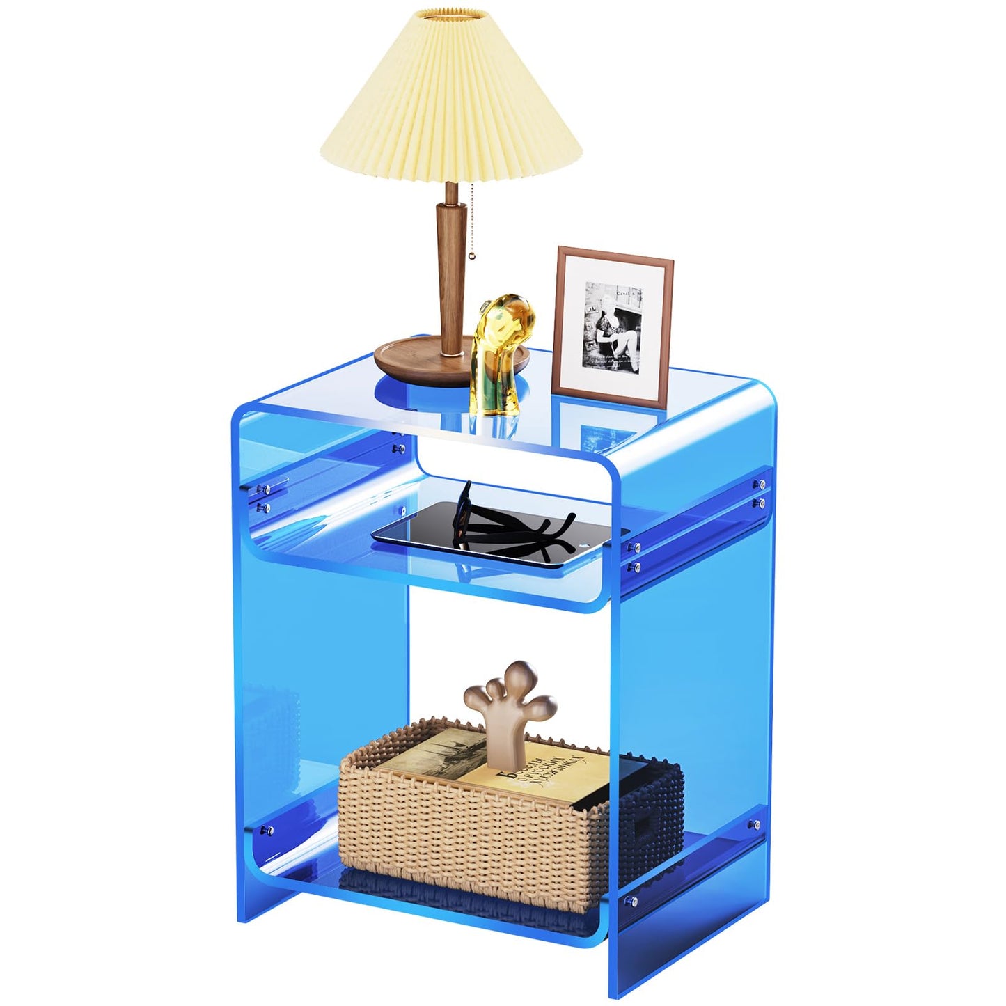 solaround Acrylic Side Table, Bedside Table Nightstand for Bedroom Living Room, Acrylic Tables, 40 x 30 x 50 cm (Blue)