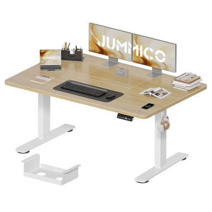 JUMMICO Height-Adjustable Desk 140 x 70 cm with Cable Tray, Height-Adjustable Electric Standing Desk with USB Socket, Computer Desk