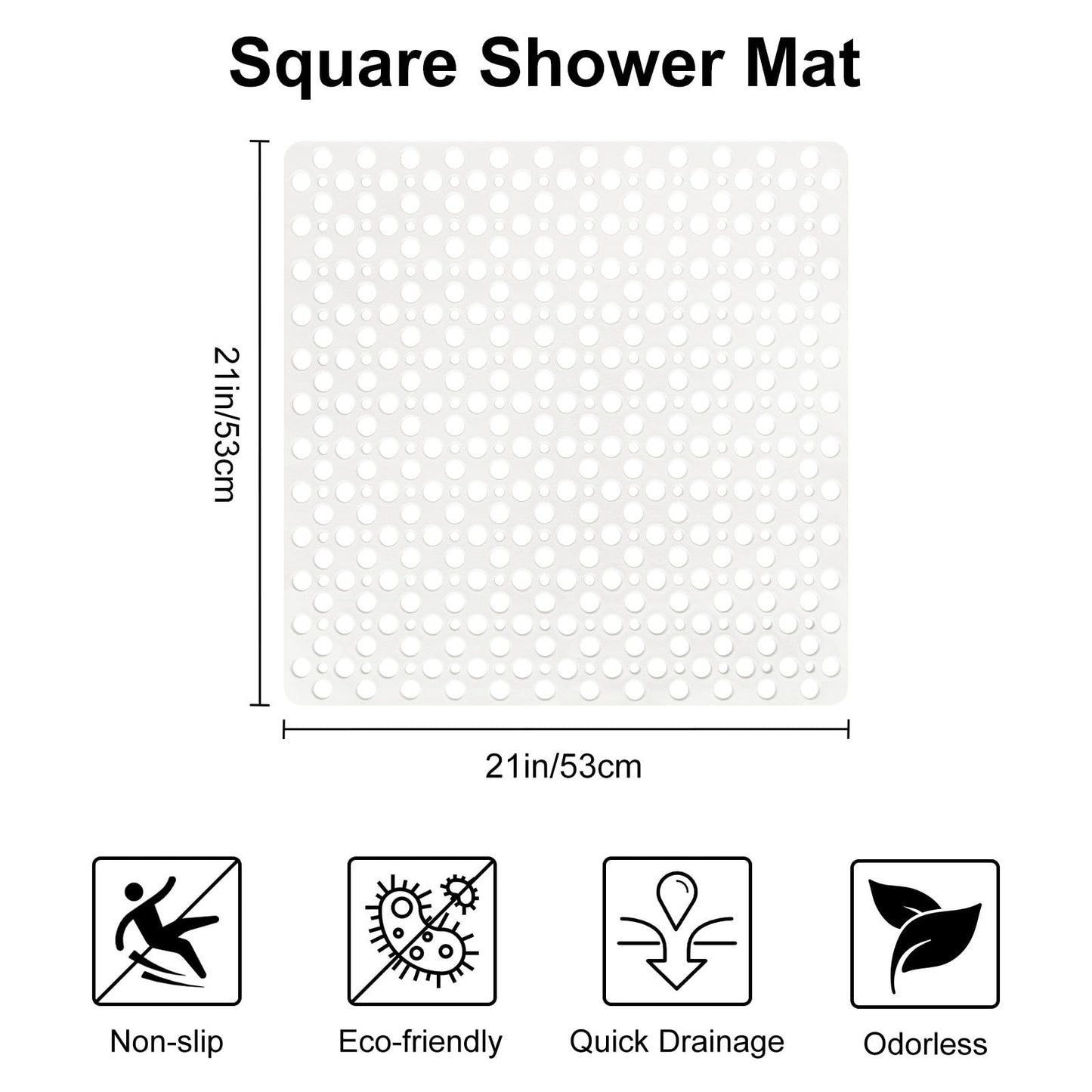 EIVINJE Shower Mat Non Slip Anti Mould: 53 x 53 cm Square Shower Mats for Inside Shower