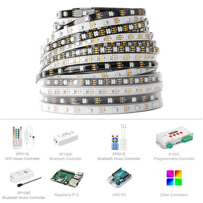 BTF-LIGHTING WS2812B 16.4ft 5m 60LEDs/Pixels/m Individually Addressable 5050SMD LED Strip Black PCB Full Color Flexible LED Pixel Strip Dream Color