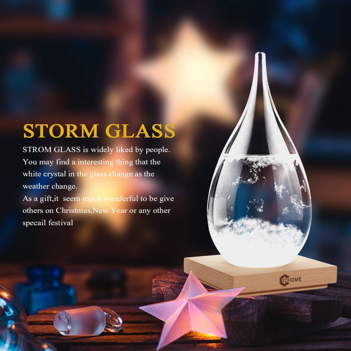 Storm Glass Christmas Unique Gifts, Stylish Creative Desktop Decorative Bottle Water Drop Glass Barometer Weather Forecast Bottle Weather Station,