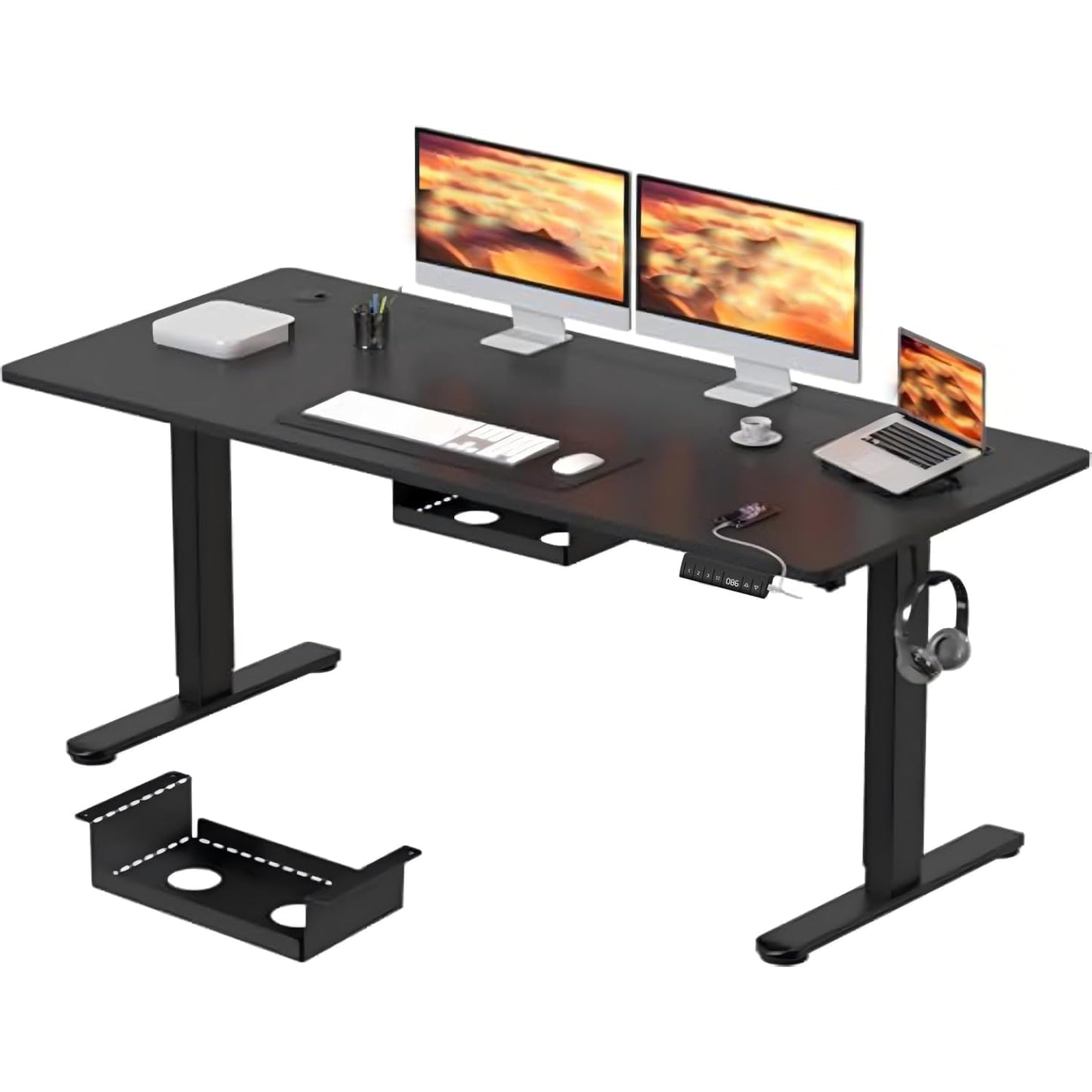 JUMMICO Electric Standing Desk 140x70 cm with Charging Port, Height Adjustable Computer Desk with Cable Tray,Ergonomic Sit Stand up Desk Rising Table