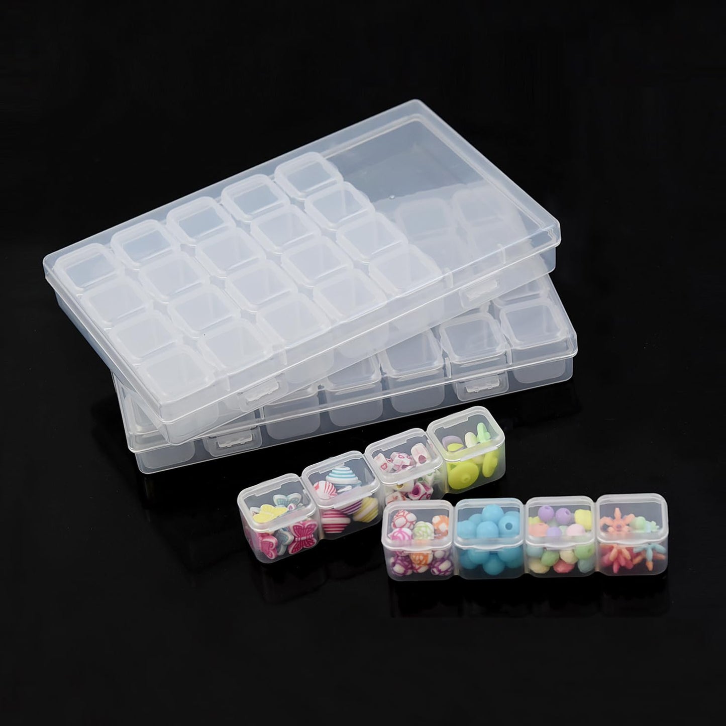 2Pcs Bead Storage Containers 28 Grids Plastic Organizer Box for Diamond Art Crafts with 80pcs Label Stickers
