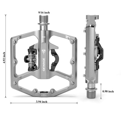 GEWAGE Mountain Bike Pedals - Dual Function Flat and SPD Pedals - 9/16" Compatible for Road, Mountain, BMX Bike