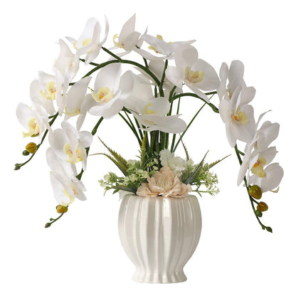 LESING Artificial Flowers Ochids Plants Fake Orchid in Pot Artificial Flowers with Vase Orquidea Faux Orchid for Home Indoor Decoration (Style 3,White