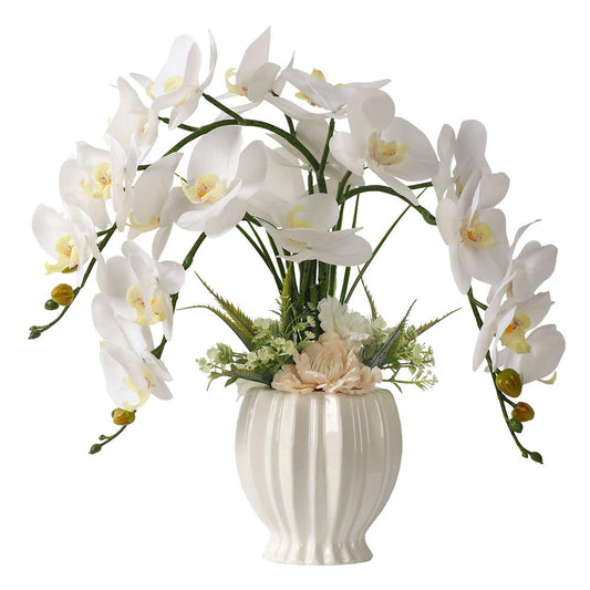 LESING Artificial Flowers Ochids Plants Fake Orchid in Pot Artificial Flowers with Vase Orquidea Faux Orchid for Home Indoor Decoration (Style 3,White
