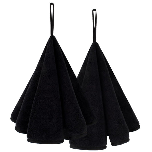VIVOTE 2-Piece Hand Towels with Loops, Fast Drying Hand Towels for Bathroom, Soft & Super Absorbent, Round Microfibre Hand Towel with Lanyard Design